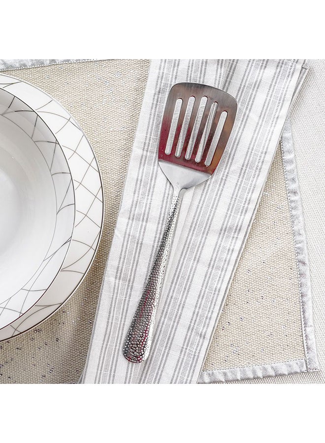 DANUBE HOME Sitello Hammered Slotted Turner – Premium Stainless Steel Spatula with Elegant Hammered Design, Heat-Resistant Kitchen Tool for Flipping, Frying & Serving Silver 26.2x6.7Cm - Image 1
