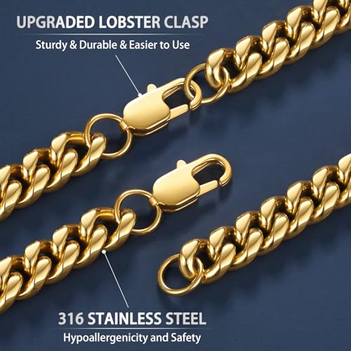 Jewlpire Gold Chain for Men, 6mm Mens Necklace Cuban Link Chain for Men 18K Gold Plated Mens Gold Chain 20 Inch - Image 3