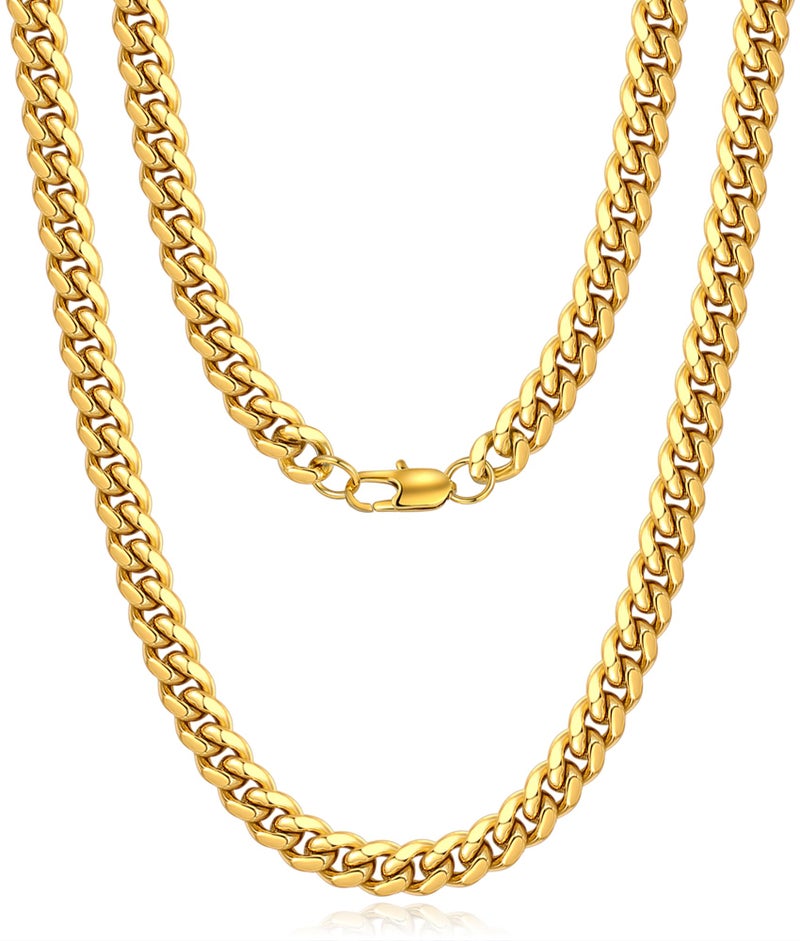 Jewlpire Gold Chain for Men, 6mm Mens Necklace Cuban Link Chain for Men 18K Gold Plated Mens Gold Chain 20 Inch - Image 1