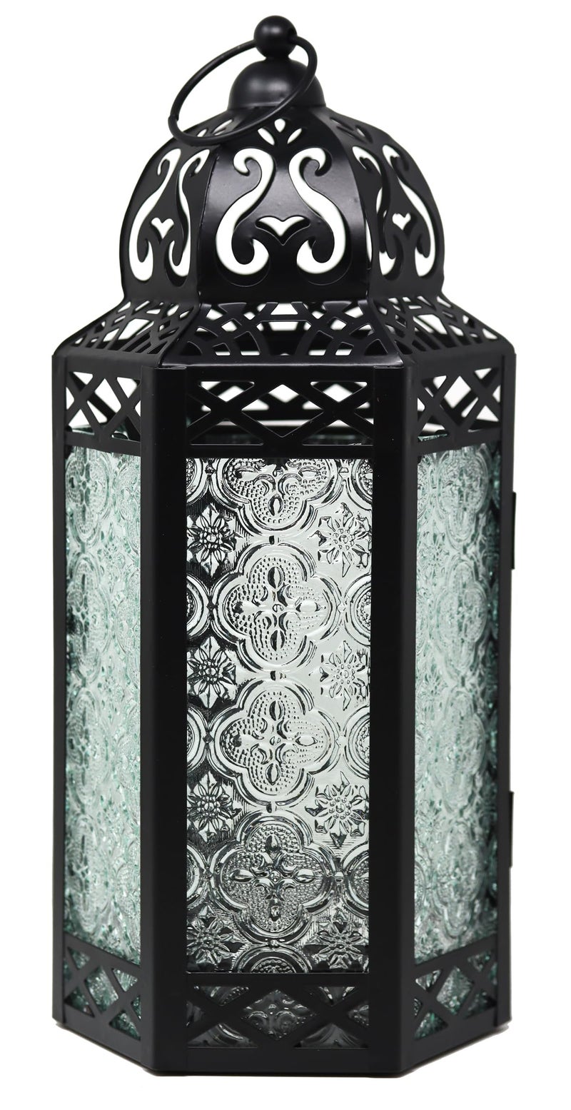 VELA LANTERNS 12 Large Black Metal Decorative Moroccan Lantern Candle Holder Lamp IndoorOutdoor Home Decor Patio Weddings Ramadan Clear