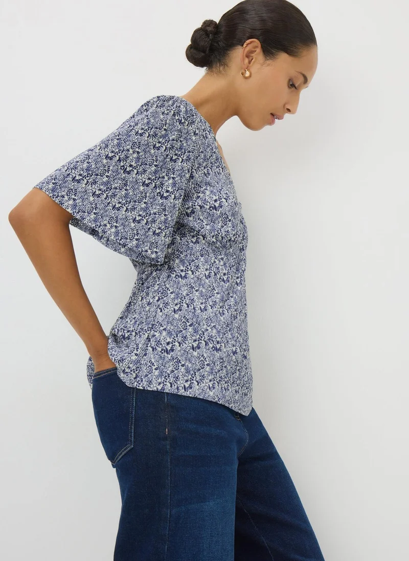 ماتلان بلوزة قصيرة بأكمام قصيرة مطبوعة باللون الأزرق