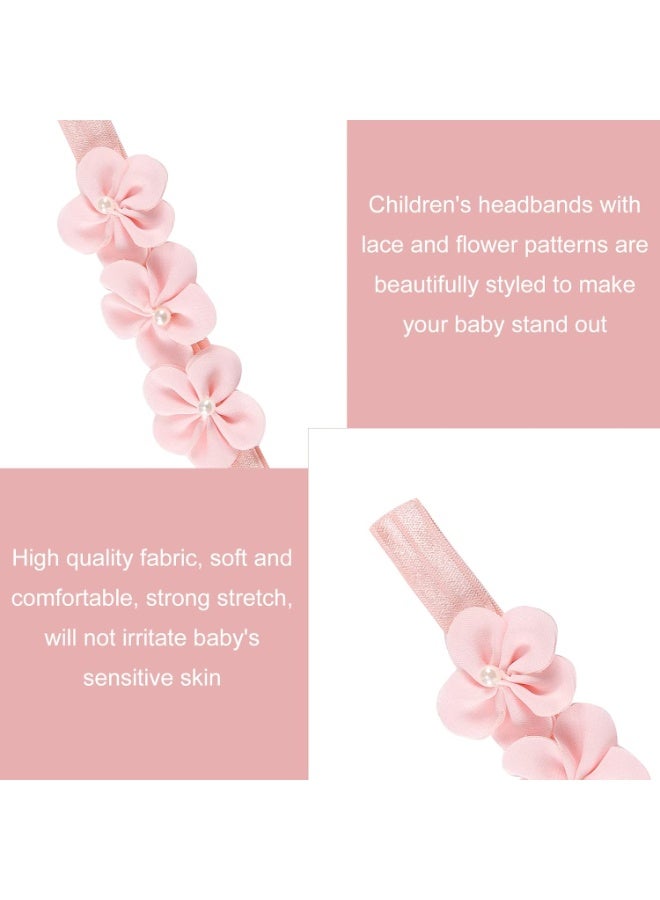 KADRAMA 3Pcs Baby Girl Headbands Flowers, Lace Flower Pearls Baby Headband, Baby Girl Headbands, Super Soft & Stretchy Nylon Floral Hairbands, Flower Hair Accessories Baby Girl Gift, for Newborn Toddler - Image 4
