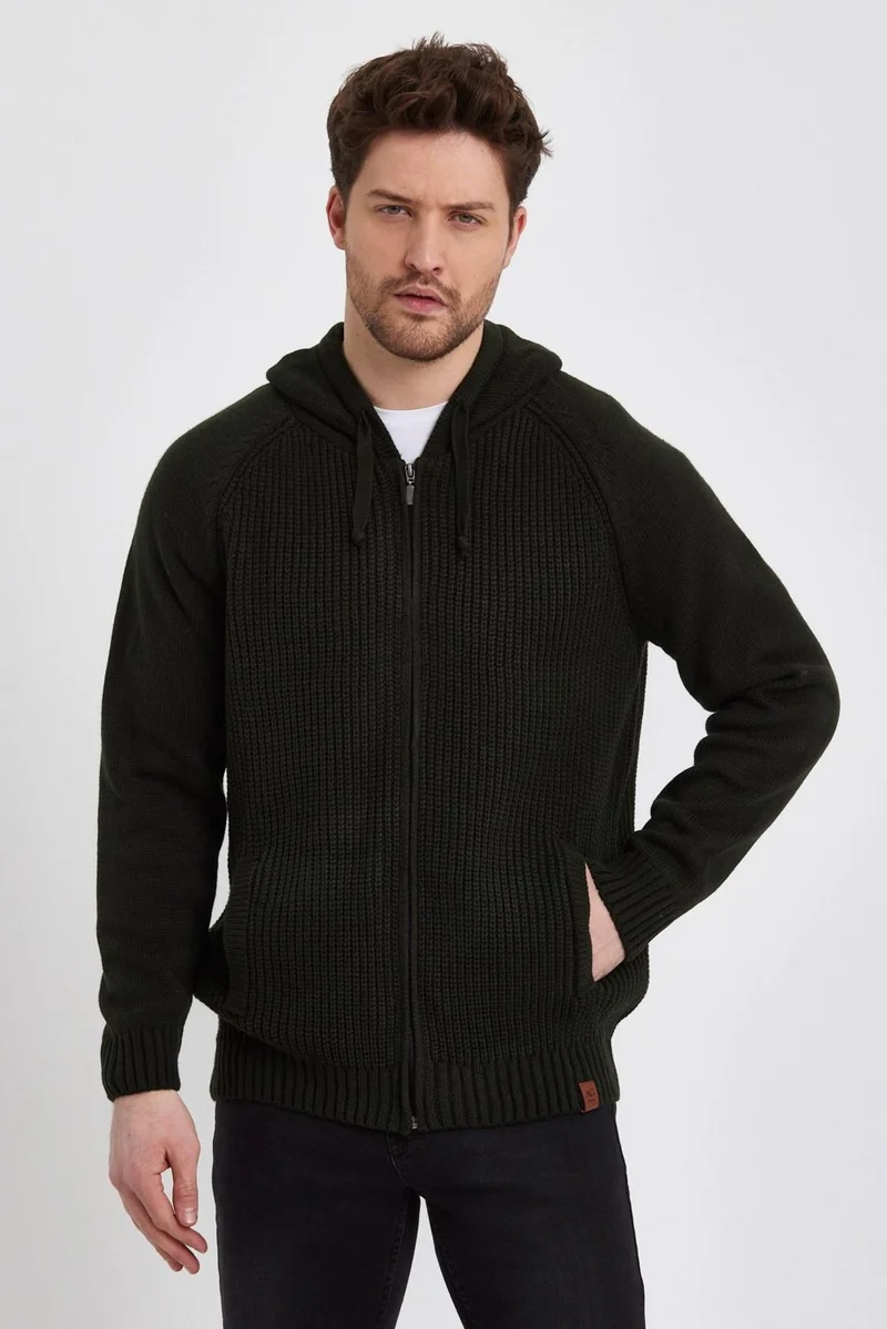 الكسندر جاردي Zippered Long Sleeve Hooded Knitted Cardigan (E22-5716)