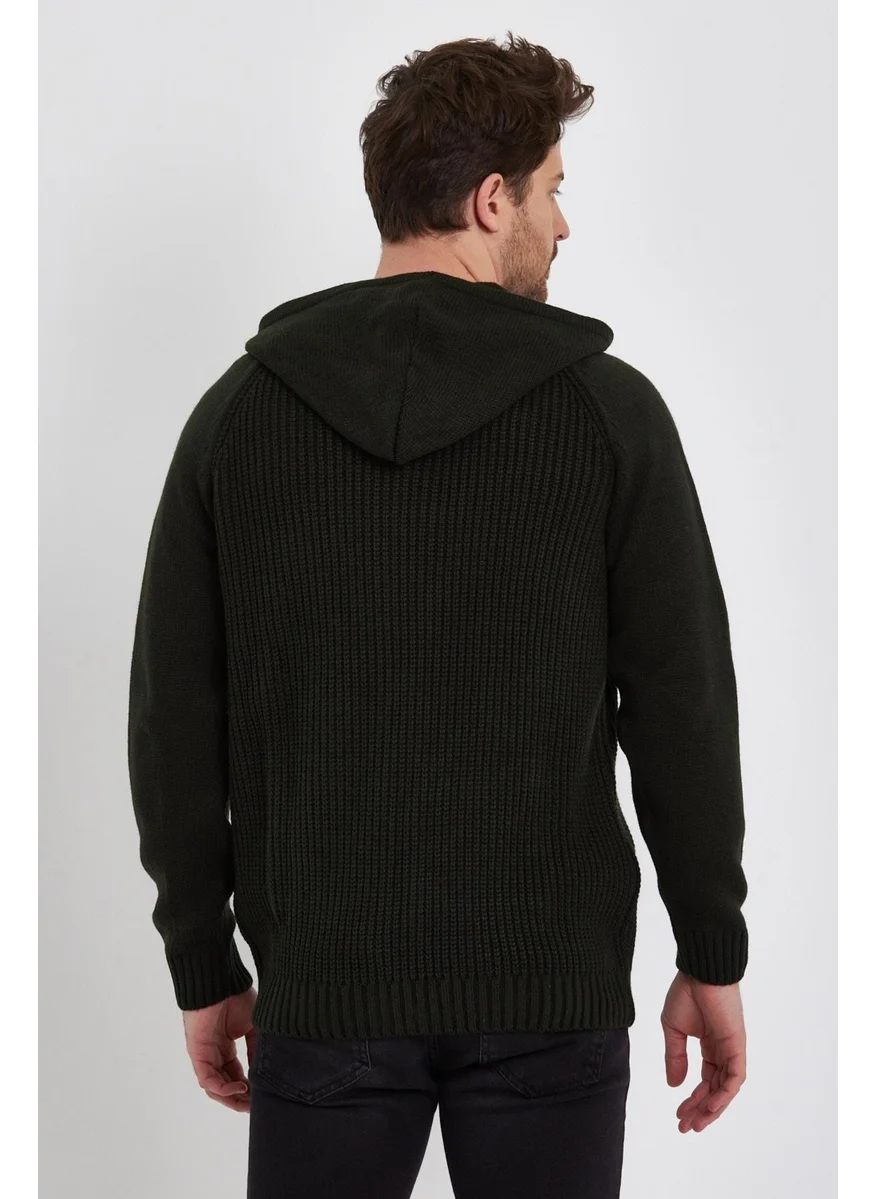 الكسندر جاردي Zippered Long Sleeve Hooded Knitted Cardigan (E22-5716)