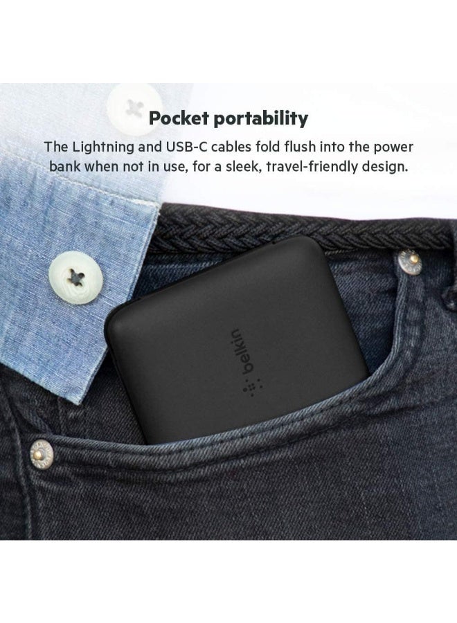 بيلكين شاحن متنقل Belkin BOOSTCHARGE Plus بقدرة 10000 (10000 مللي أمبير في الساعة مع Lightning مدمج (MFI) وكابلات USB-C مدمجة ومنفذ شحن USB-C إضافي) - أسود أسود - Image 5