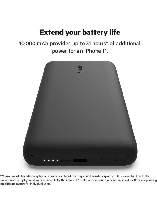 بيلكين شاحن متنقل Belkin BOOSTCHARGE Plus بقدرة 10000 (10000 مللي أمبير في الساعة مع Lightning مدمج (MFI) وكابلات USB-C مدمجة ومنفذ شحن USB-C إضافي) - أسود أسود - Image 3
