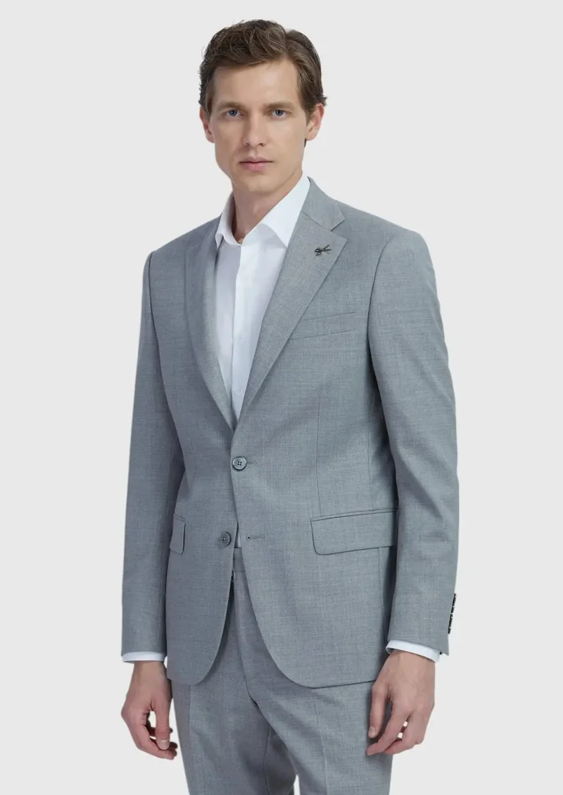 رامسي بدلة رمادية سادة بقصة عصرية من مزيج الصوف