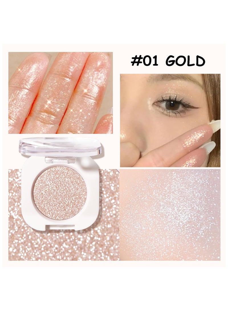 SYOSI Single Glitter Eyeshadow, Matte Sparkly Champagne Gold Metallic Silver Shimmer, Ultra-fine Lightweight Powder, Multiuse Blendable Eyeshadow Highlighter, Glossy Korean Eyes Makeup (2 pack 2 color) - Image 2