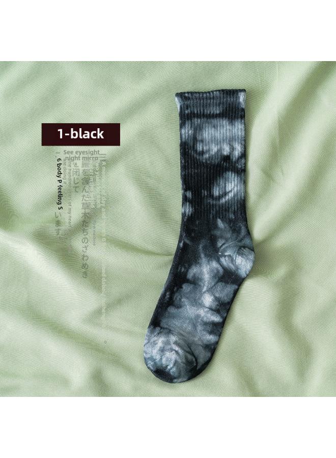VUELO Tie-dye Mid-calf Cotton Socks Street Tide Socks, Gradient Grey Fashion Sports Socks, Unisex - Image 1