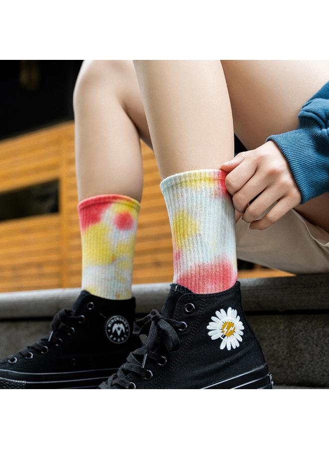 VUELO Tie-dye Mid-calf Cotton Socks Street Tide Socks, Gradient Grey Fashion Sports Socks, Unisex - Image 4