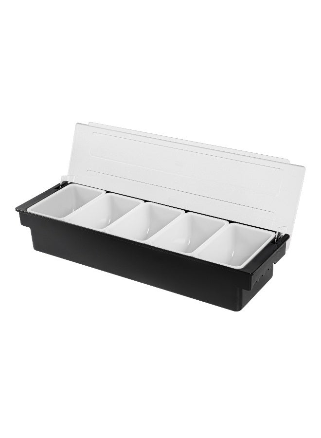 Restaurantware Bar Lux 19.6 x 6.3 x 3.7 Inch Condiment Caddy, 1 Durable Bar Caddy - 5 Removable Compartments, Built-In Lid, Black Plastic Condiment Holder, For Restaurant, Store Cocktail Garnish - Image 1