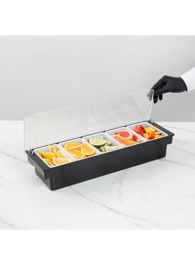 Restaurantware Bar Lux 19.6 x 6.3 x 3.7 Inch Condiment Caddy, 1 Durable Bar Caddy - 5 Removable Compartments, Built-In Lid, Black Plastic Condiment Holder, For Restaurant, Store Cocktail Garnish - Image 5