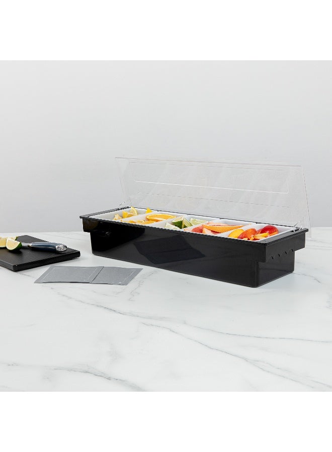 Restaurantware Bar Lux 19.6 x 6.3 x 3.7 Inch Condiment Caddy, 1 Durable Bar Caddy - 5 Removable Compartments, Built-In Lid, Black Plastic Condiment Holder, For Restaurant, Store Cocktail Garnish - Image 4