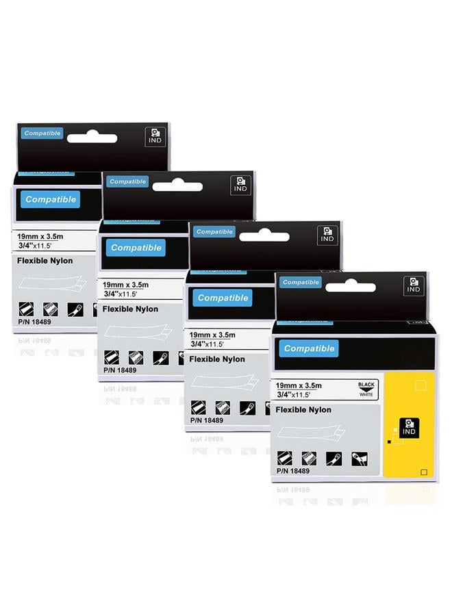 AONOMI 4-Pack Equivalent to DYMO 18489 3/4' Industrial Flexible Nylon Label Tapes for DYMO LabelWriter, Rhino 5200, 4200, 6000, 5000 Label Makers and More, Black on White, 3/4-inch x 11.5 feet - Image 1