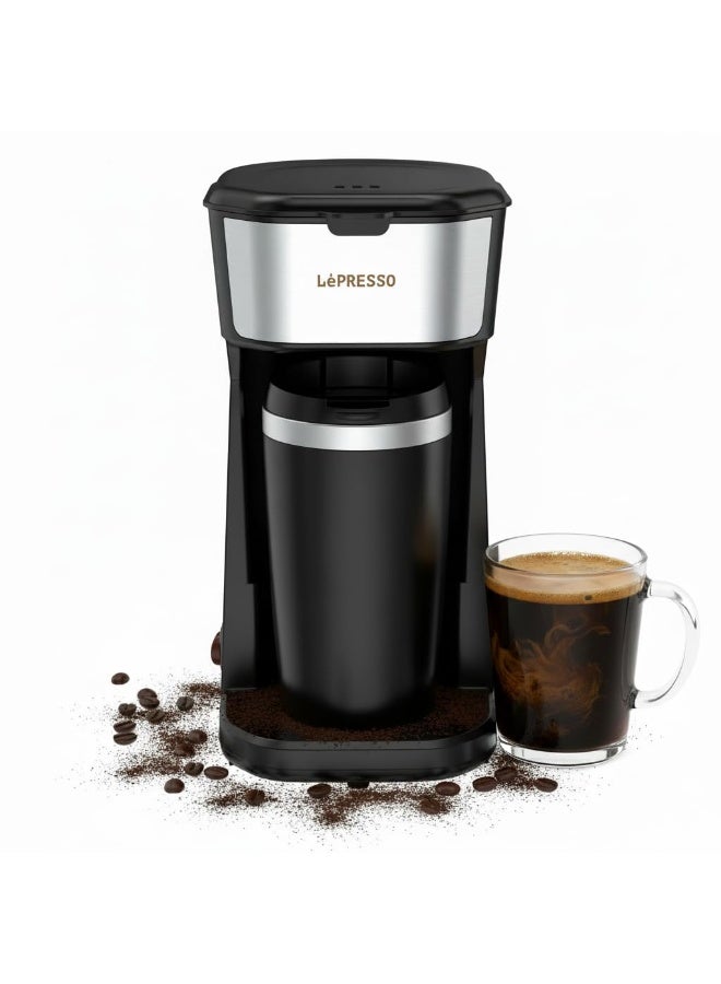 LePRESSO Coffee Brewer Espresso Machine with Travel Mug, One Button Operation Coffee Machine, Lightweight Coffee Maker with 450W Power, Reusable Nylon Filter Brewing Coffee Machine for Home/Office - Image 1