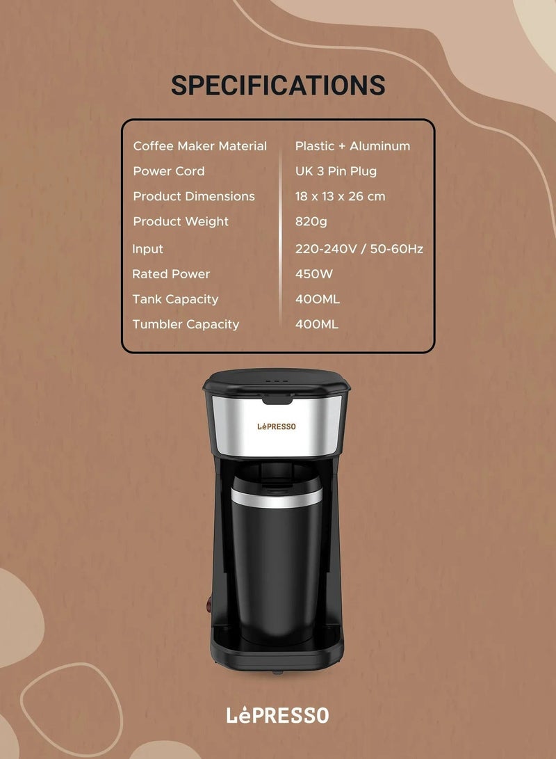 LePRESSO Coffee Brewer Espresso Machine with Travel Mug, One Button Operation Coffee Machine, Lightweight Coffee Maker with 450W Power, Reusable Nylon Filter Brewing Coffee Machine for Home/Office - Image 2