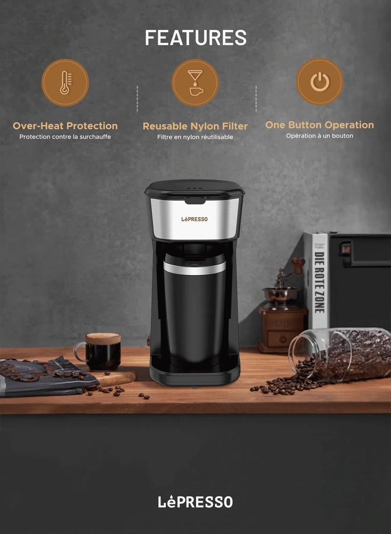 LePRESSO Coffee Brewer Espresso Machine with Travel Mug, One Button Operation Coffee Machine, Lightweight Coffee Maker with 450W Power, Reusable Nylon Filter Brewing Coffee Machine for Home/Office - Image 3