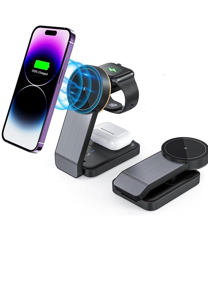 XICEN Magnetic Wireless Charger For Series Foldable Travel 3 In 1 Wireless Charging Station 18W Fast Magsafe Charger Stand For Iphone 15 14 13 12 Series Iwatch Series Air Pods 3 2 Pro - Image 1