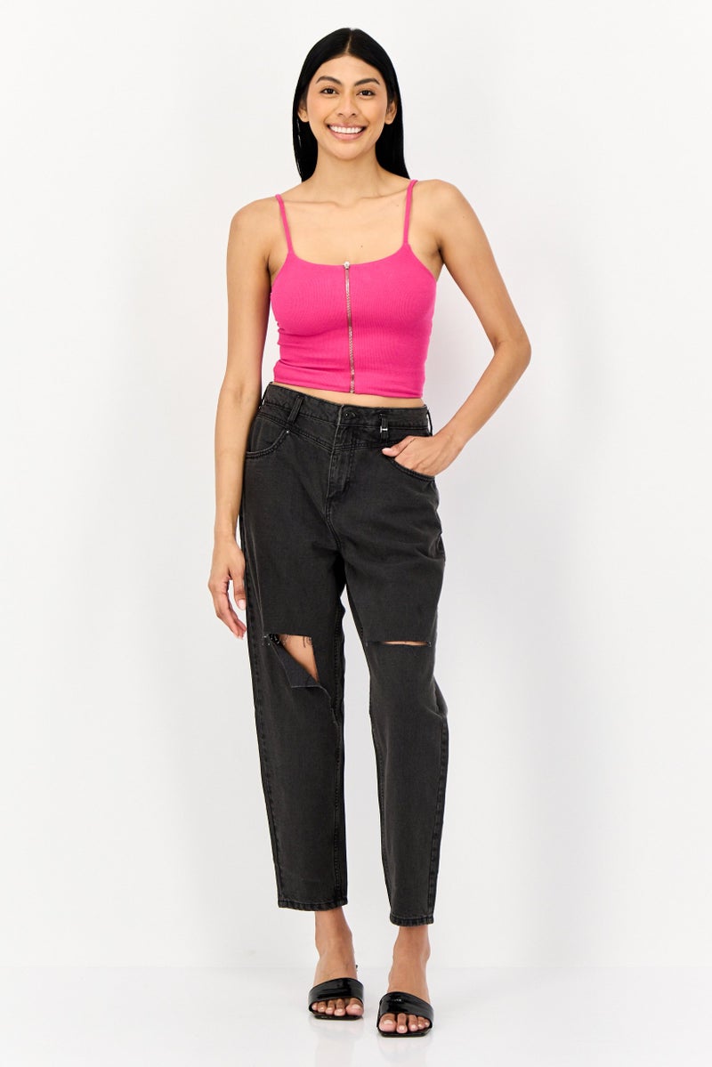 ONLY Women Carrot Fit Distressed Non Stretch Denim Jeans, Washed Black  - Image 2