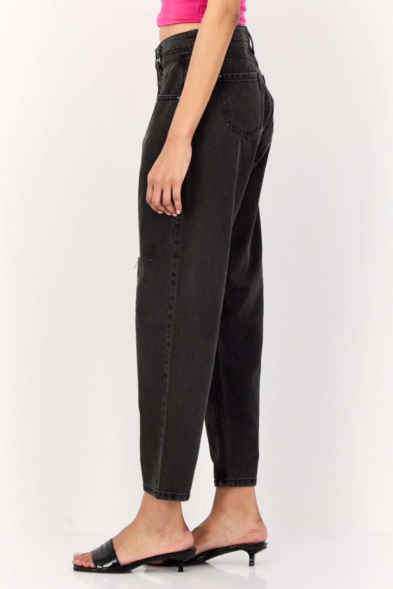 ONLY Women Carrot Fit Distressed Non Stretch Denim Jeans, Washed Black  - Image 3