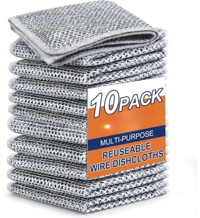 VALITUDO Non-Scratch Dish Wash Cloth (Pack of 10), Steel Wire Dishwashing Rags for Wet and Dry Stainless Steel Scrubber Non-Scratch Wire Dishcloth for Washing Dishes Sinks Counters (10) - Image 1