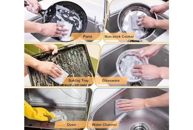 VALITUDO Non-Scratch Dish Wash Cloth (Pack of 10), Steel Wire Dishwashing Rags for Wet and Dry Stainless Steel Scrubber Non-Scratch Wire Dishcloth for Washing Dishes Sinks Counters (10) - Image 3