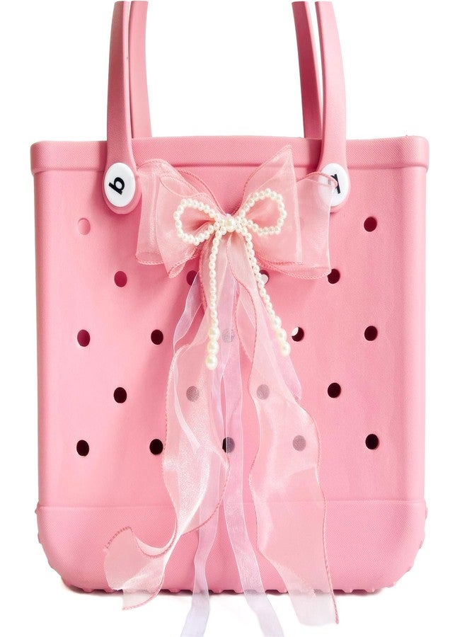 QTMY Pink Yarn Pearls Bow Charms for Bogg Bag Accessories Rubber Beach Bag, Boho Purse Charms,25 - Image 1