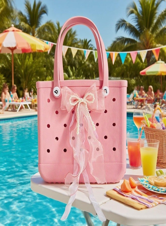 QTMY Pink Yarn Pearls Bow Charms for Bogg Bag Accessories Rubber Beach Bag, Boho Purse Charms,25 - Image 5