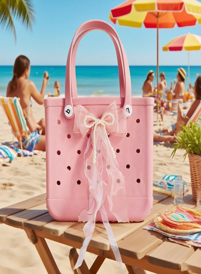 QTMY Pink Yarn Pearls Bow Charms for Bogg Bag Accessories Rubber Beach Bag, Boho Purse Charms,25 - Image 4