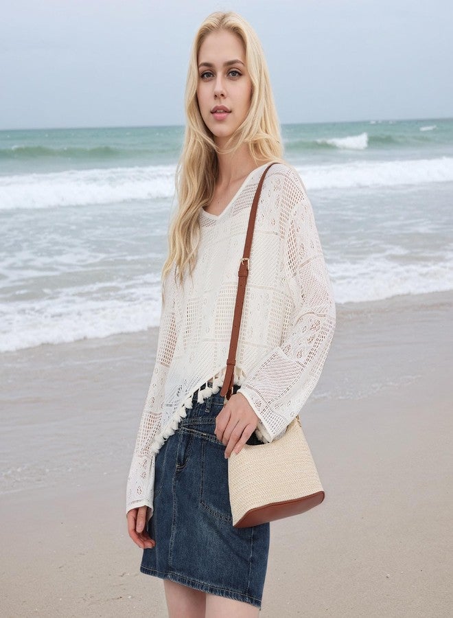 SUKUTU Straw Bag for Women Summer Beach Shoulder Bag Vacation Woven Crossbody Purse Small Top Handle Satchel Handbag - Image 3