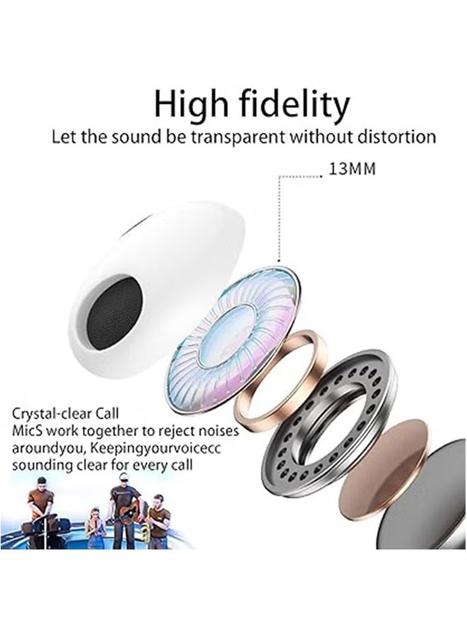True Wireless Earphones Bluetooth 5.3 Microphone Noise Cancellation Waterproof High-Fidelity Stereo Sound Long-Lasting Battery Automatic Pairing Compatible, White  - Image 2