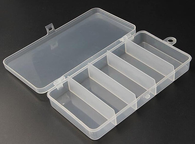 Jilukibo 3 Pack 5 Grid Clear Plastic Fishing Tackle Accessory Box Container, Clear Tiny Fishing Lure Bait Hooks Storage Box for Jewelry Making Organizer (7.08 x 3.74 x 1.18inch) - Image 1