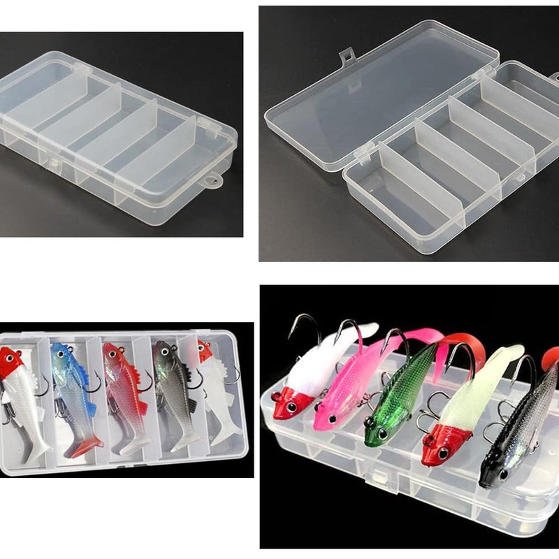 Jilukibo 3 Pack 5 Grid Clear Plastic Fishing Tackle Accessory Box Container, Clear Tiny Fishing Lure Bait Hooks Storage Box for Jewelry Making Organizer (7.08 x 3.74 x 1.18inch) - Image 5