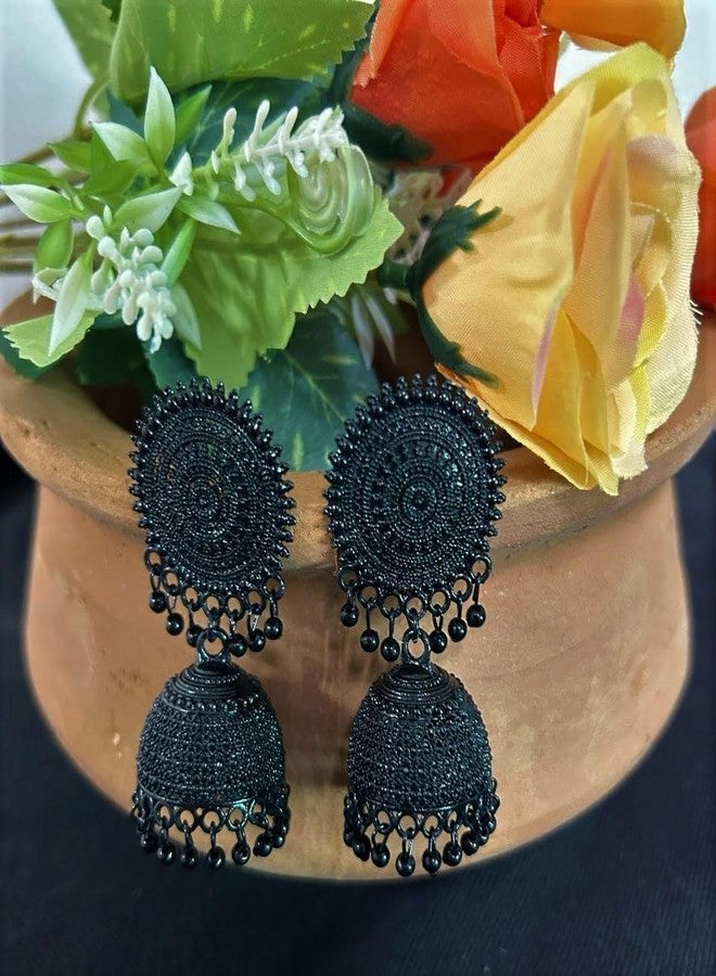Siddhatva Ethnic Traditional Fashion Antique Oxidised Black Stylish Dangle Jhumka Earrings Women Girls - Image 5