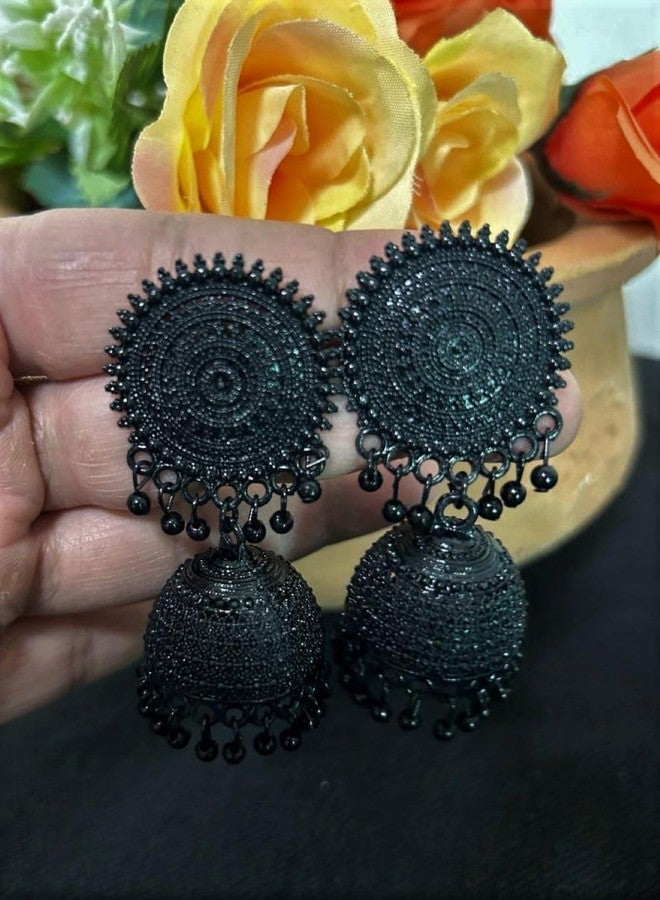Siddhatva Ethnic Traditional Fashion Antique Oxidised Black Stylish Dangle Jhumka Earrings Women Girls - Image 3