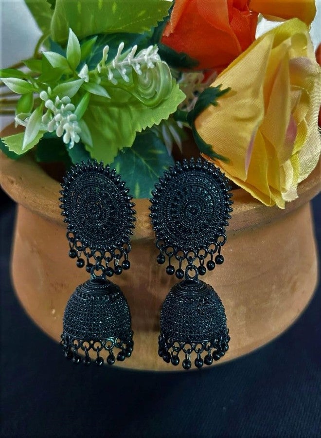 Siddhatva Ethnic Traditional Fashion Antique Oxidised Black Stylish Dangle Jhumka Earrings Women Girls - Image 4