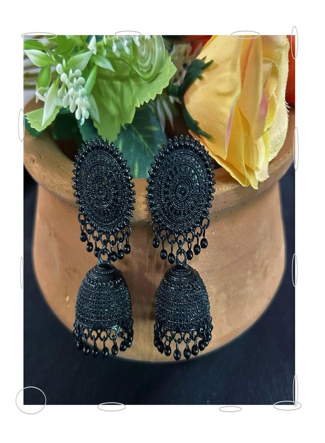 Siddhatva Ethnic Traditional Fashion Antique Oxidised Black Stylish Dangle Jhumka Earrings Women Girls - Image 2