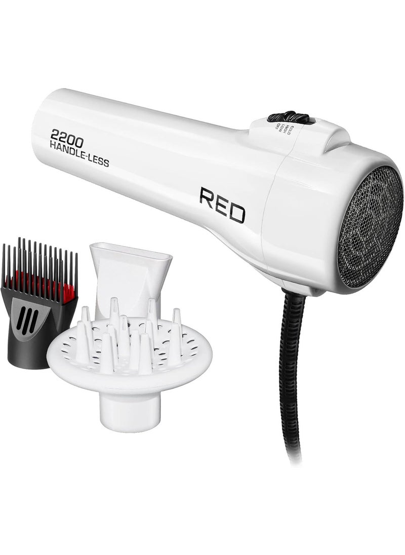 Red by Kiss Red by KISS HandleLess 2200W Ceramic Tourmaline Hair Dryer White Color 3 Heat Settings Pik and Diffuser Included Comfortable Grip Ionic for FrizzFree Shine Detangler  Straightening 