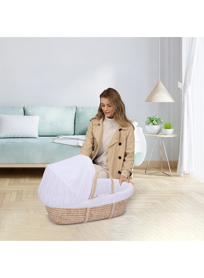 TEKNUM Moses Basket with Waffle Beddings and Mattress - White - Image 3