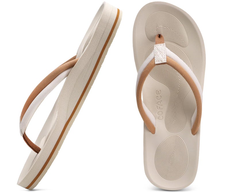 COFACE Flip Flops for Women with Arch Support Comfortable Yoga Mat Woman Beach Sandals Lightweight Orthopedic Womens Flip-Flop Slip On Summer Thong-Sandal Outdoor Size 9 white - Image 1