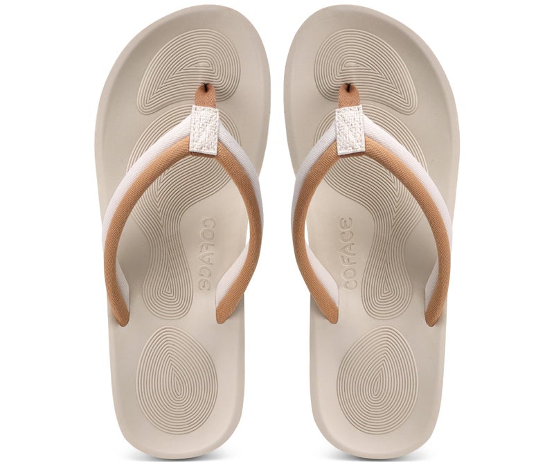 COFACE Flip Flops for Women with Arch Support Comfortable Yoga Mat Woman Beach Sandals Lightweight Orthopedic Womens Flip-Flop Slip On Summer Thong-Sandal Outdoor Size 9 white - Image 3
