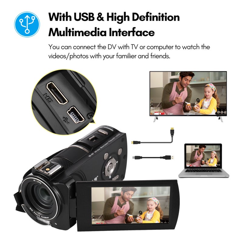 ORDRO HDR-AX10 4K Digital Video Camera WiFi Camcorder DV Recorder 3.5 Inch IPS Touch Panel 30MP 30X Digital Zoom Face Detection IR Night Vision Anti-shake with Remote Control Carry Bag Battery - Image 2