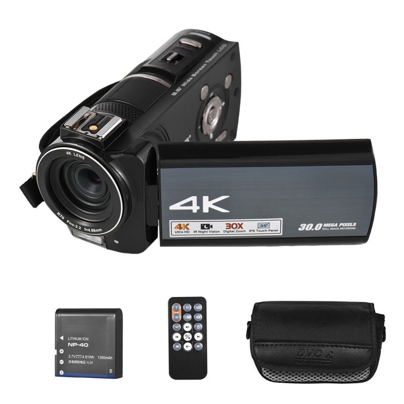 ORDRO HDR-AX10 4K Digital Video Camera WiFi Camcorder DV Recorder 3.5 Inch IPS Touch Panel 30MP 30X Digital Zoom Face Detection IR Night Vision Anti-shake with Remote Control Carry Bag Battery - Image 1