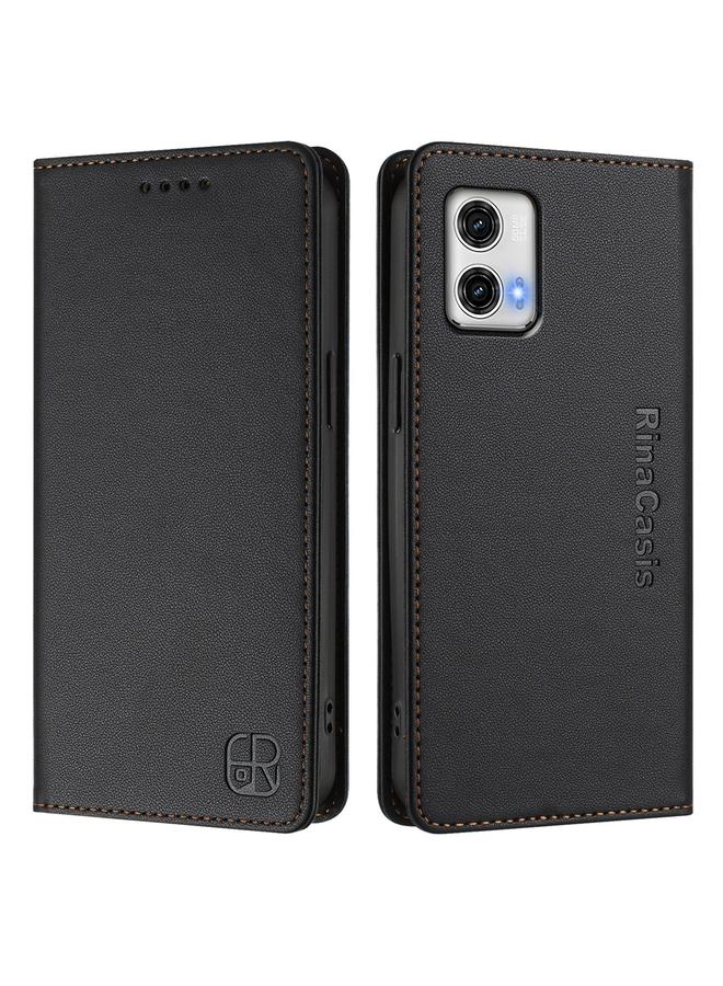 erorex Case For Motorola Moto G73 RC01 Dual-Folded Magnetic Suction RFID Leather Phone Case - Image 2