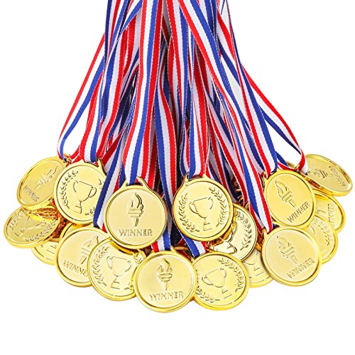 Caydo 100PCS Gold Medals for Awards, Plastic Gold Medal for Children's Game Prizes, School Sports Games, Competitions, Family Gatherings, Gold Medals for Kids - Image 1