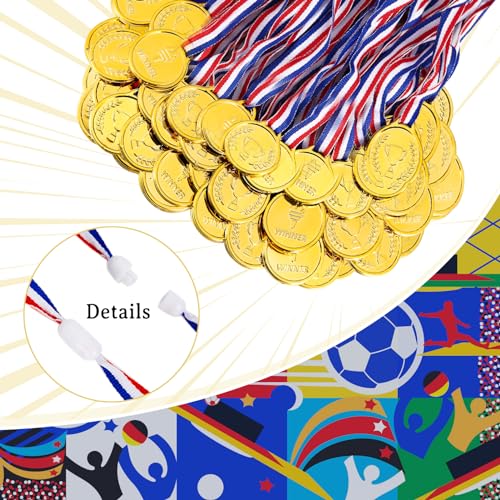 Caydo 100PCS Gold Medals for Awards, Plastic Gold Medal for Children's Game Prizes, School Sports Games, Competitions, Family Gatherings, Gold Medals for Kids - Image 4