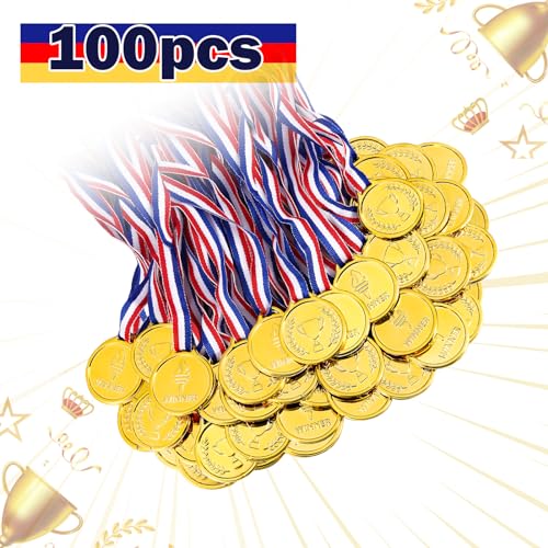 Caydo 100PCS Gold Medals for Awards, Plastic Gold Medal for Children's Game Prizes, School Sports Games, Competitions, Family Gatherings, Gold Medals for Kids - Image 3