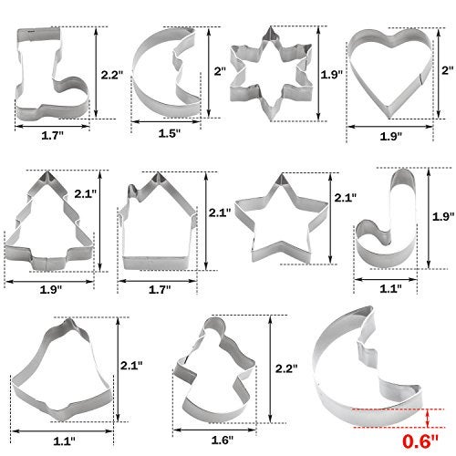 YXChome Christmas Cookie Cutters Set - Holiday Mini Cookie Cutter set of 10, Include: Gingerbread House, Snowflake, Christmas Tree, Gingerbread girl, Heart, Star, Moon, Christmas Crutch, Bell, Boot - Image 4