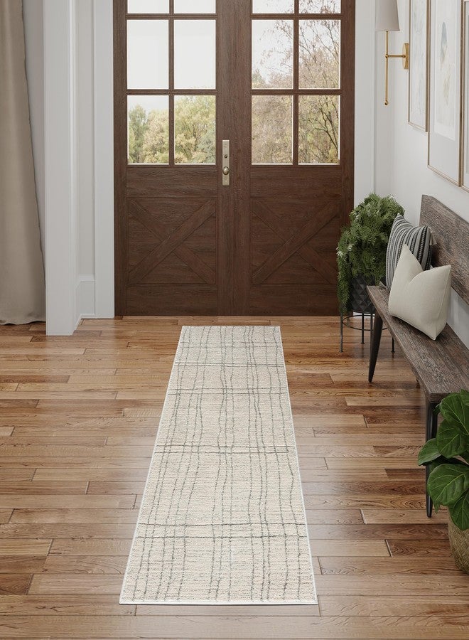 Nourison Home Santa Cruz Abstract Ivory Grey 2'2" x 7'6 Area Rug, Easy-Cleaning, Non Shedding, Bed Room, Living Room, Dining Room, Kitchen (2x8) - Image 1