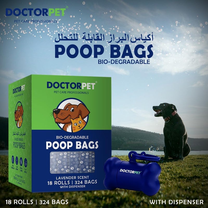 DoctorPet Biodegradable Poop Bags Lavender Scent with Dispenser - Leak-Proof, Plant-Based, Tear-Resistant, Odour-Reducing 18 Pcs - Image 3